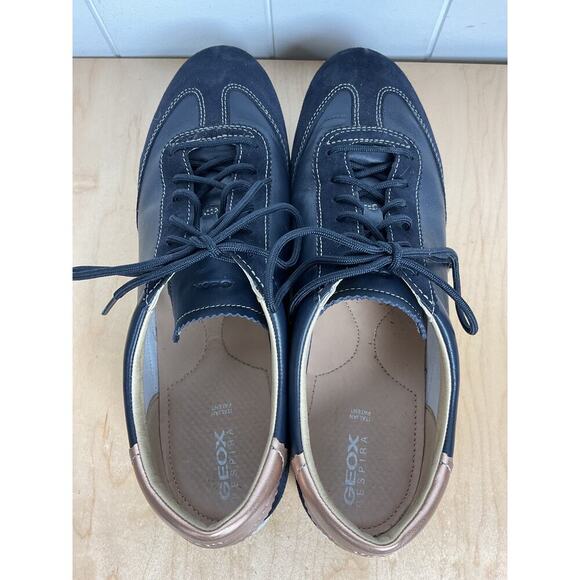 Geox Women's D Vega A Trainers Navy and Gold Leather Slim Line Comfort Sneaker - Picture 7 of 10